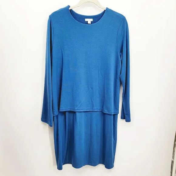 J JILL Dress M Blue Opal Luxe TENCELL Pure Jill Knit Stretch Tiered - Picture 2 of 8